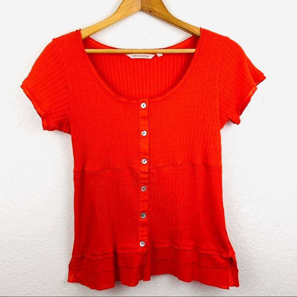 Soft Surroundings Anthro Roma Ribbed Tee Red Small - Picture 3 of 5